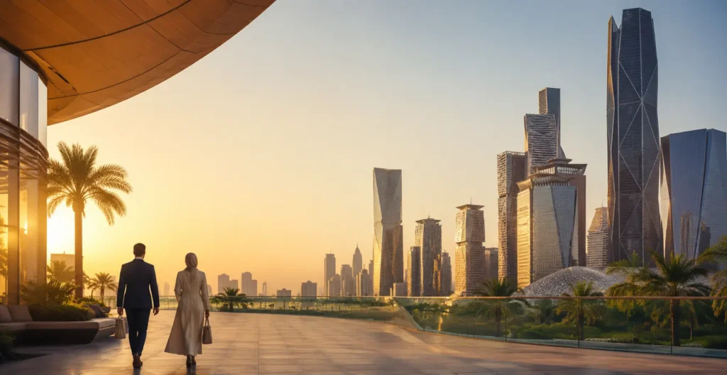 Saudi Premium Residency Advisor featuring Riyadh skyline and premium business environment in Saudi Arabia